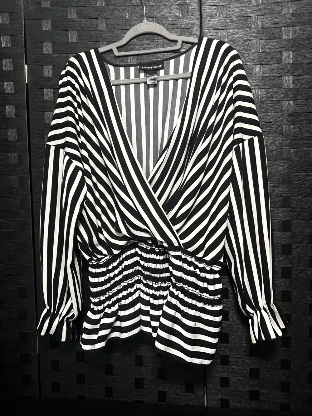 Ashley Stewart Black and White Striped V-Neck Surplice Peplum Top Size 18/20